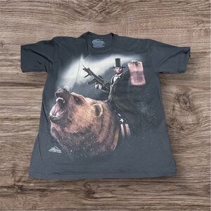 The Mountain Black Graphic Tee with Bear and Historical Figure